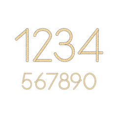 Font, numbers from blond dreadlocks. Isolated vector objects on white background.
