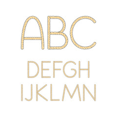 Font, alphabet, letters from blond dreadlocks from A to N. Isolated vector objects on a white background.