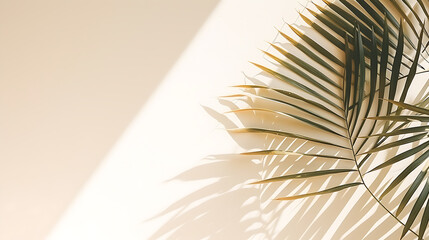 Fototapeta premium Minimalistic light background with blurred foliage shadow on a white wall