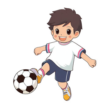 a boy playing football. cartoon illustration. little boy