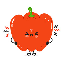 Angry Red bell pepper character. Vector hand drawn cartoon kawaii character illustration icon. Isolated on white background. Sad Red bell pepper character concept
