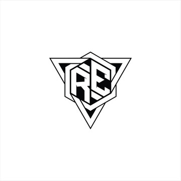 recommend clip art: RE Letter Logo monogram hexagon shape with triangle geometric outline sharp modern design