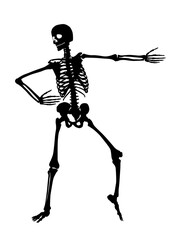 Silhouette of a dancing skeleton. Halloween party. Vector.