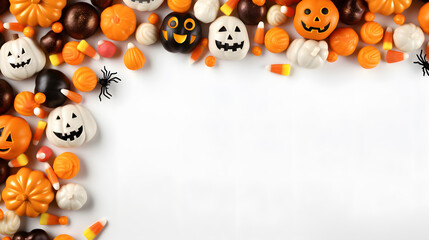 Obraz premium Top View Halloween Concept with Copy Space on White Background Generative AI