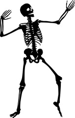 Silhouette of a dancing skeleton. Halloween party.