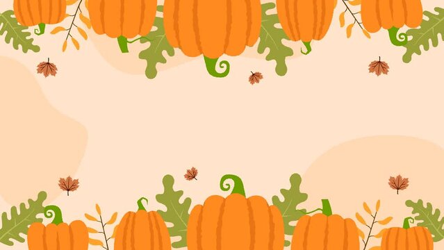 Happy Thanksgiving Background animation with pumpkin and colorful leaves. Space area