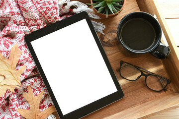 Tablet computer blank screen, digital advertisement or book cover mock