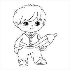 vector outline coloring boy schoolboy cartoon child student