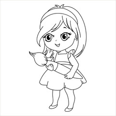 vector outline coloring book girl schoolgirl cartoon child student character