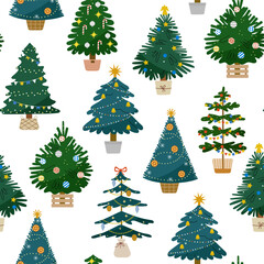Christmas tree seamless pattern. Fir background  - 641771261