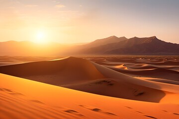Fototapeta na wymiar Sand dunes in the Sahara desert with sunlight. Generative AI