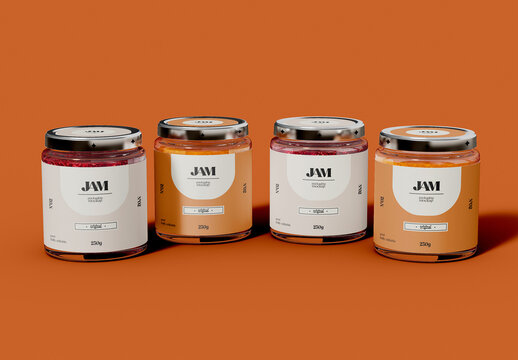 Four Small Jam Jar Mockup