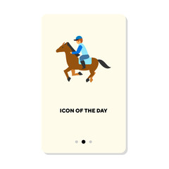 Movement for health flat icon. Action, male jockey riding horse isolated vector sign. Sport and outdoor activity concept. Vector illustration symbol elements for web design and app