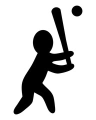A baseball player hits the ball with a bat. Silhouette. Vector illustration. Batter prepares to strike. Man plays team sports game. Isolated background. Idea for web design.