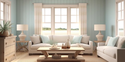 A contemporary rustic beach house living room