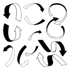 Set of black hand drawn arrows isolated on white background. Mark, icons, vector illustration