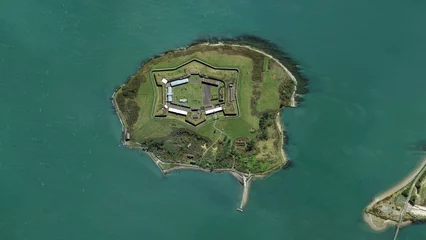 Poster Fort Mitchel, historical island fortress aerial view from above – Bird’s eye view Spike Island, Cork, Ireland © gokturk_06