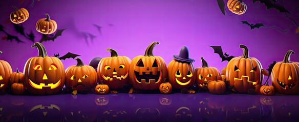 Halloween wallpaper. Purple and orange themed Halloween party invitation or background concept. Happy Halloween!