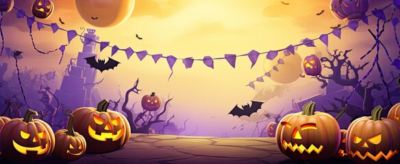 Halloween wallpaper. Purple and orange themed Halloween party invitation or background concept. Happy Halloween!