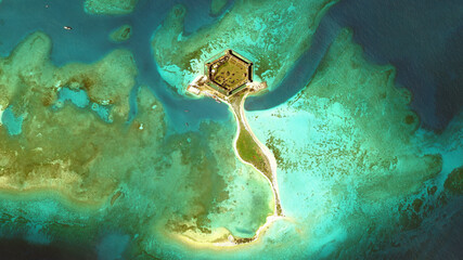 Fort Jefferson, Historical Military Coastal Fort, aerial view from above – Bird’s eye view Dry...