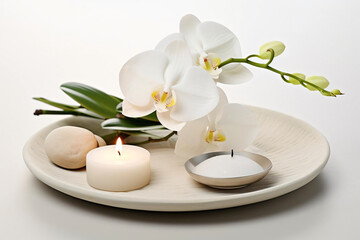 Obraz na płótnie Canvas spa still photo, white Orchid with white candle
