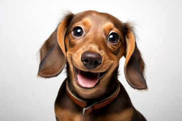 portrait of an adorable dachshund dog smiling