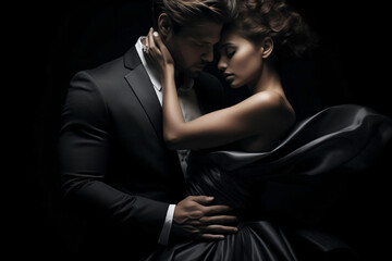 portrait of an elegant couple in romantic embrace