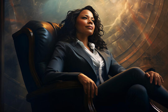 Artistic render of a powerful female executive