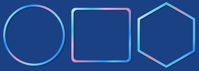 Circle, rectangle and hexagon rainbow frame on blue background vector illustration