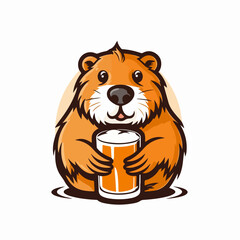 Beaver with a beer character cartoon vector logo symbol
