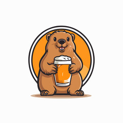 Beaver with a beer character cartoon vector logo symbol