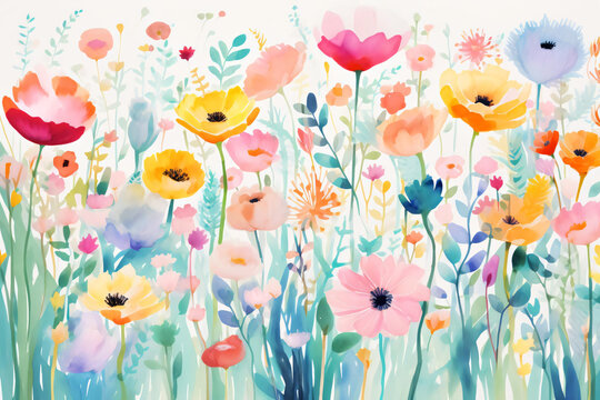 background with flowers painting, watercolor