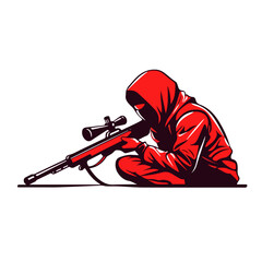 Sniper character with a gun, symbol logo vector