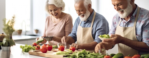 Senior people preparing vegan food