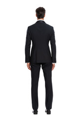 A handsome man in a blazer suit posing for a clothing band on a white background.