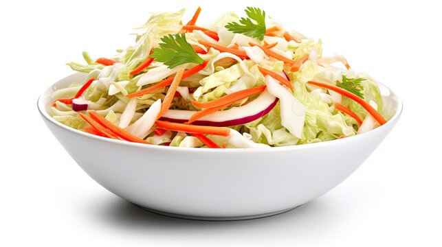 Fresh coleslaw in bowl isolated on white background