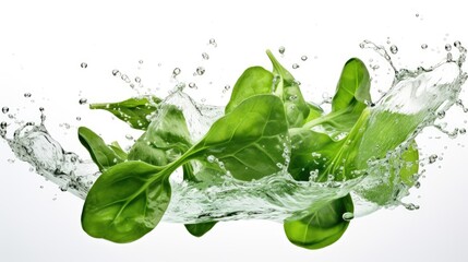 Splashes of fresh spinach leaves floating around