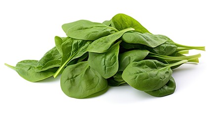 pile of spinach leaves on a white background