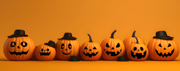 Cute halloween pumpkins on a large color banner