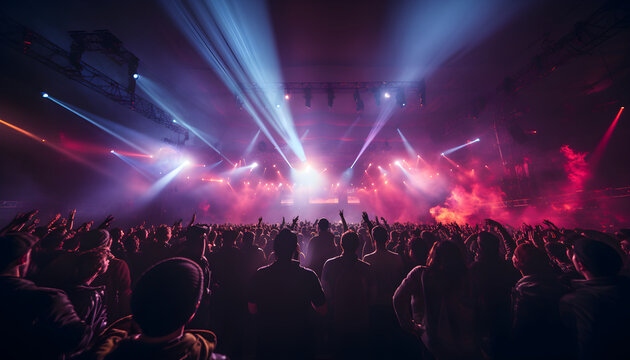 A crowd of people at a Ultra modern live event, concert, or ceremony. Generative AI.