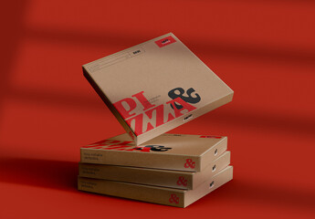 Stacked Cardboard Pizza Boxes Mockup