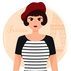 Isolated female french character with traditional clothes France concept Vector