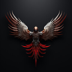 Fototapeta premium a wings of an eagle against a dark background, in the style of futuristic fantasy, dark bronze and red