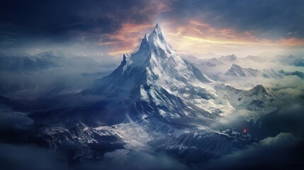 Fototapeta na wymiar Massive mountain in beautiful cinematic light. Amazing landscape during a sunset, majestuous