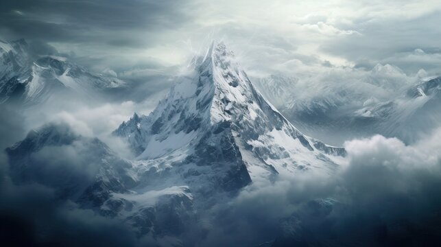 Massive mountain in beautiful cinematic light. Amazing landscape during a sunset, majestuous