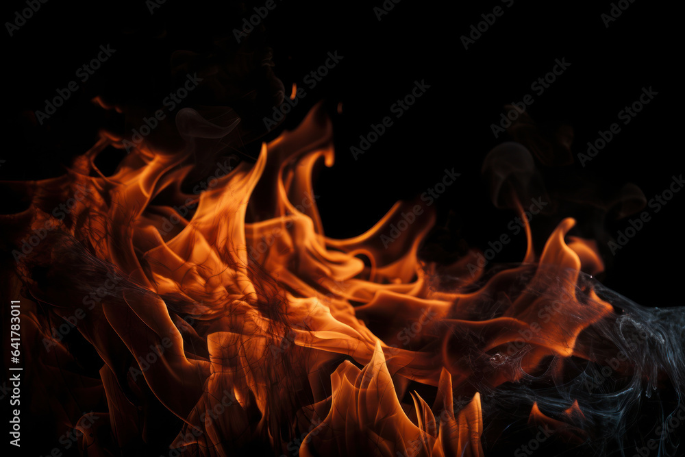Poster flames on a black background create an abstract texture of danger and destruction. perfect for a bac