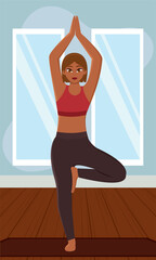 Isolated cute girl character doing yoga exercises Vector