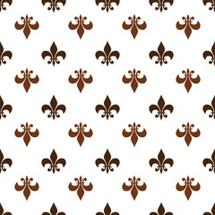 fleur-de-lis seamless pattern.Brown and white template. Floral texture. Elegant decoration, royal lily retro background. Design vintage for card, wallpaper, wrapping, textile.