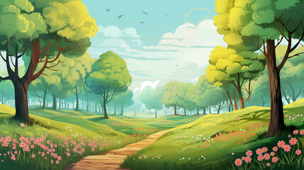 spring or summer landscape with trees, forest, background, wallpaper, vector, illustration 