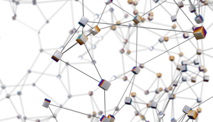 technology with polygonal shapes on dark blue background.